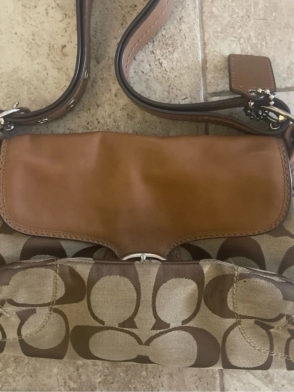 Coach Brown Signature Canvas and Leather Shoulder Bag F13360